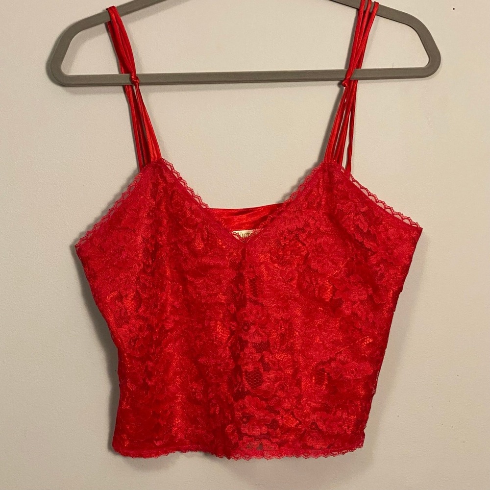 Y2K Victoria Secret Medium Red Lace Lined Cami Gold Label  Vintage
